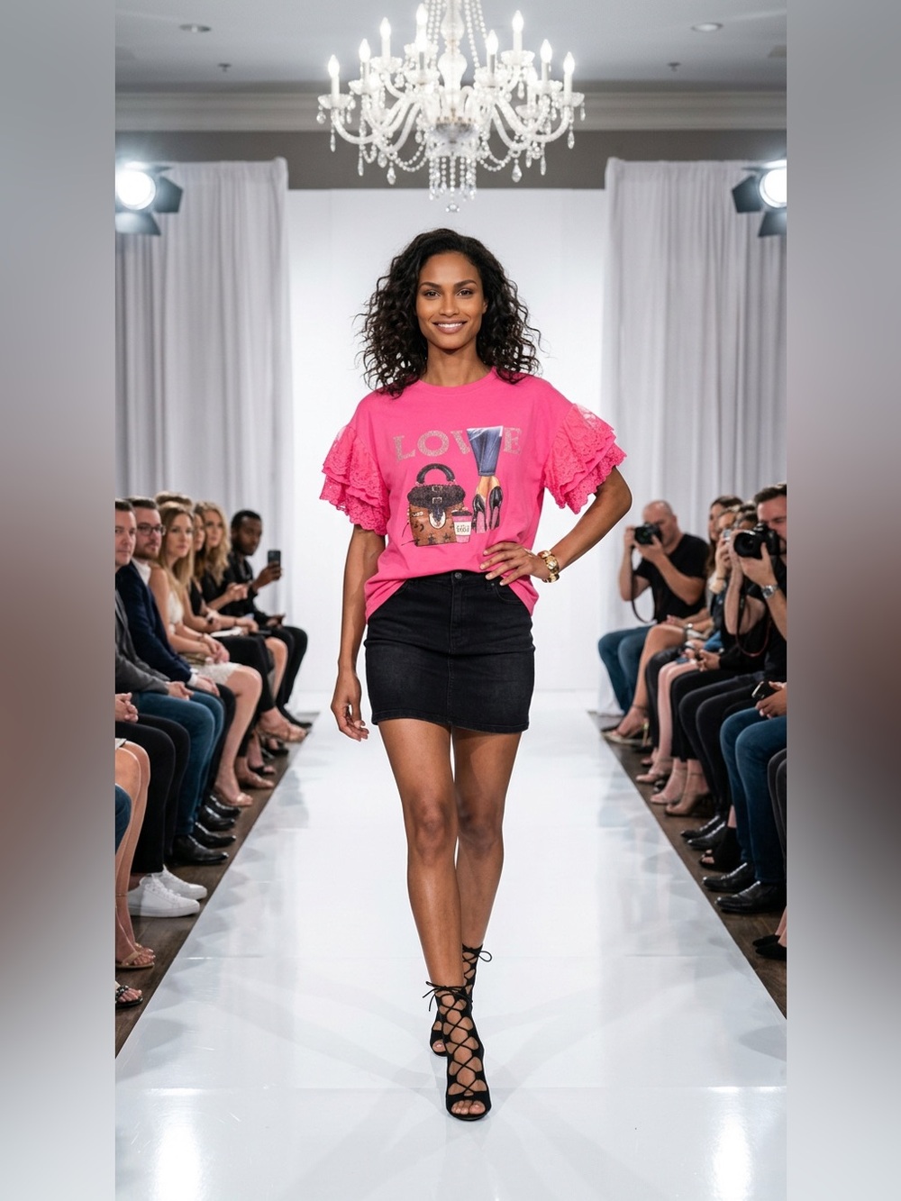 Pink Short Sleeve Tee with Ruffle Details